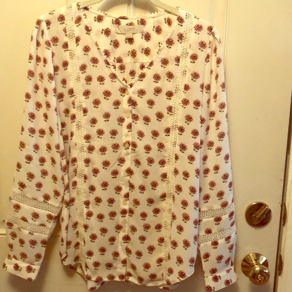 Loft White Floral Blouse